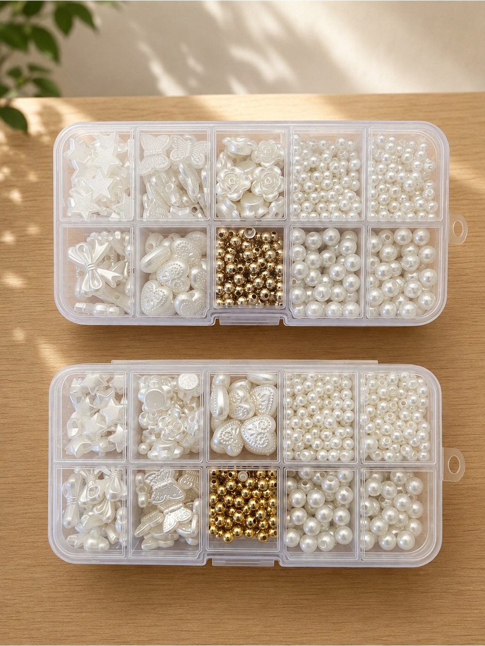 🆕 BUNDLE BEADS Pearl Bead Assortment Storage Box - White & Gold